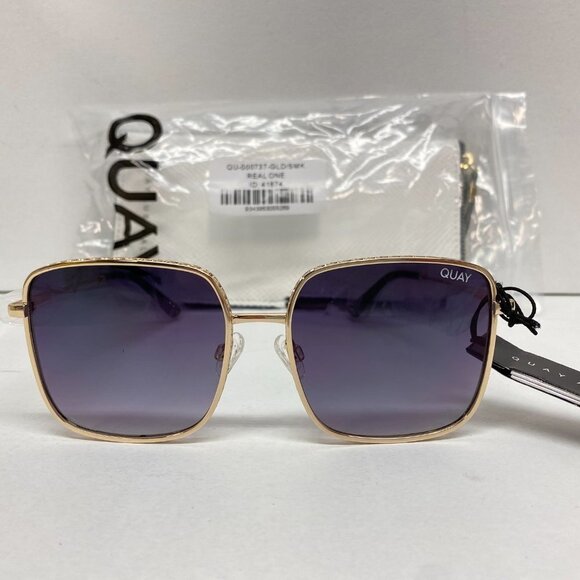 Quay Australia Real One Oversized Sunglasses Gold Smoke